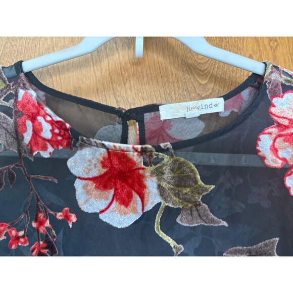 Dark Romantic Velvet Burnout Sheer Floral Sz M Top Lace Whimsigoth Sheer Fairy - Picture 3 of 14